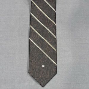 Givenchy Monsieur Vintage Men's Polyester Silk Neck Tie Black Brown Tan Striped